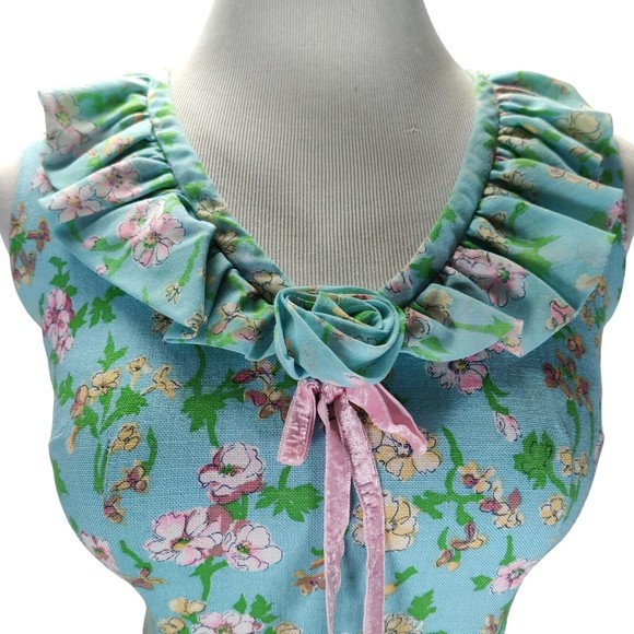 Vintage 60s Blue Dress Size S/M Flower Power Sheath Matching Sheer Jacket - Picture 7 of 16